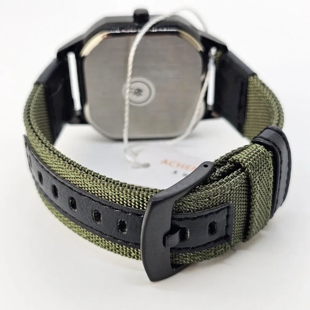 Men's‎ Watch 42MM Case Black Dial Date Indicator Army Green Black Canvas Bands